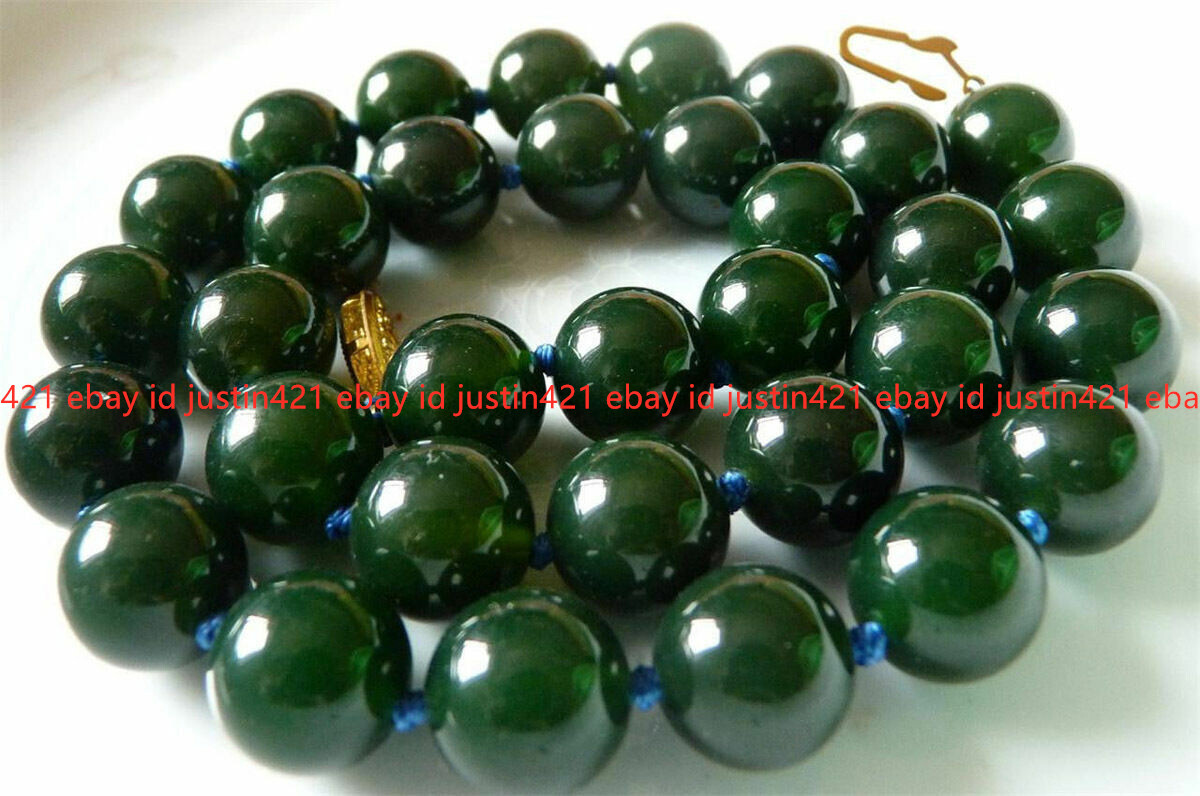 Natural 6/8/10/12mm Dark Green Jade Gemstone Round Beads Necklace 18″