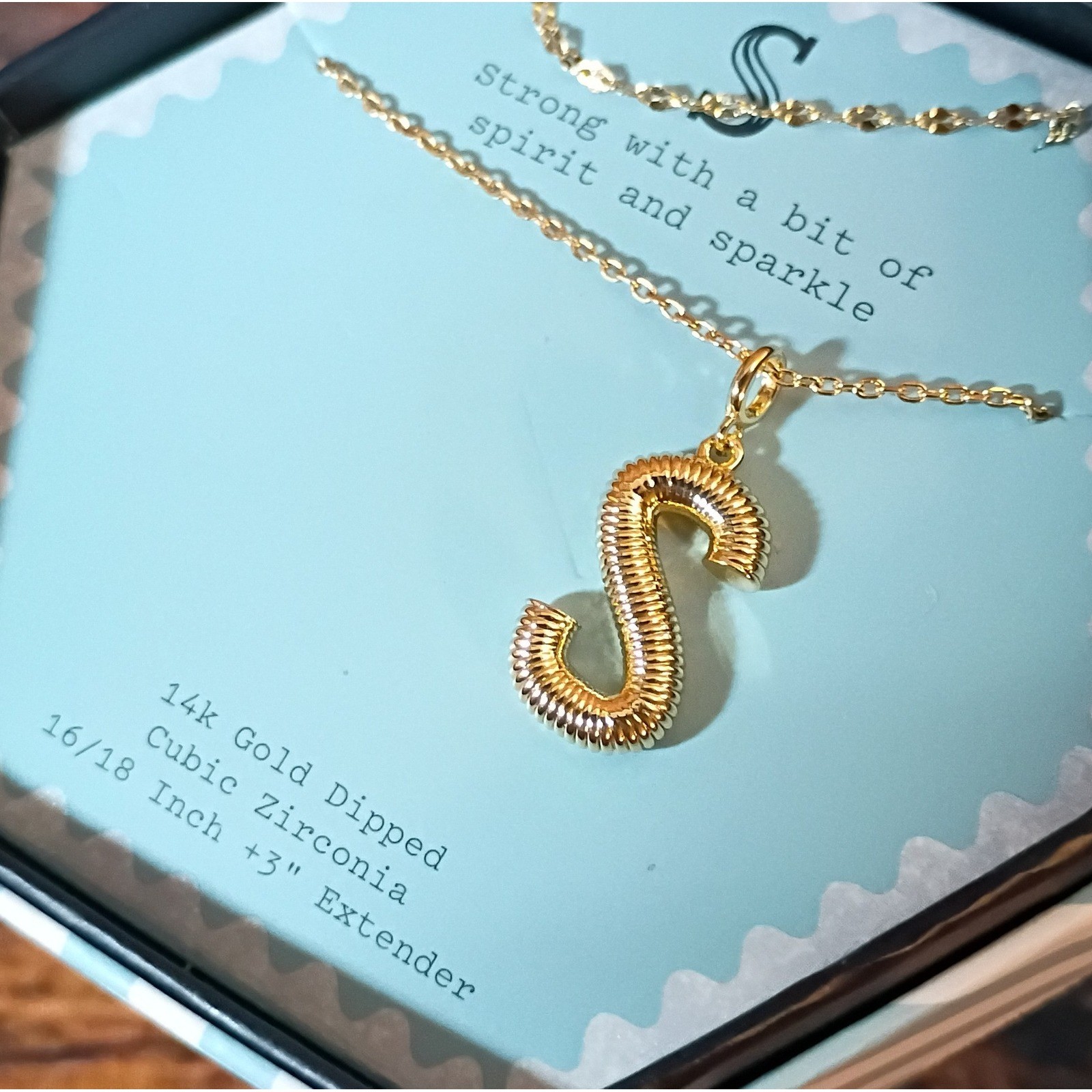 A New Day 14k Gold Dipped Initial S Cubic Zirconia Pendant Necklace NIB
