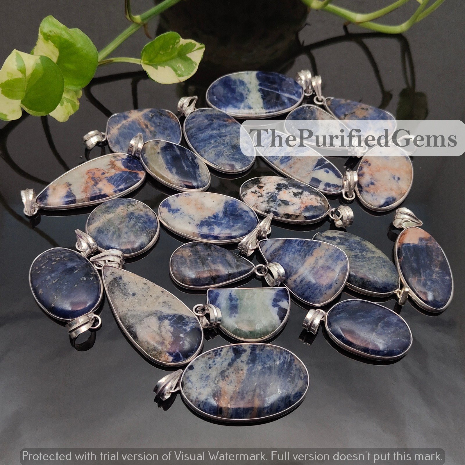 Top Quality 100Pcs Sodalite 925 Silver Plated Bezel Pendant Lot Jewelry/Gift Her