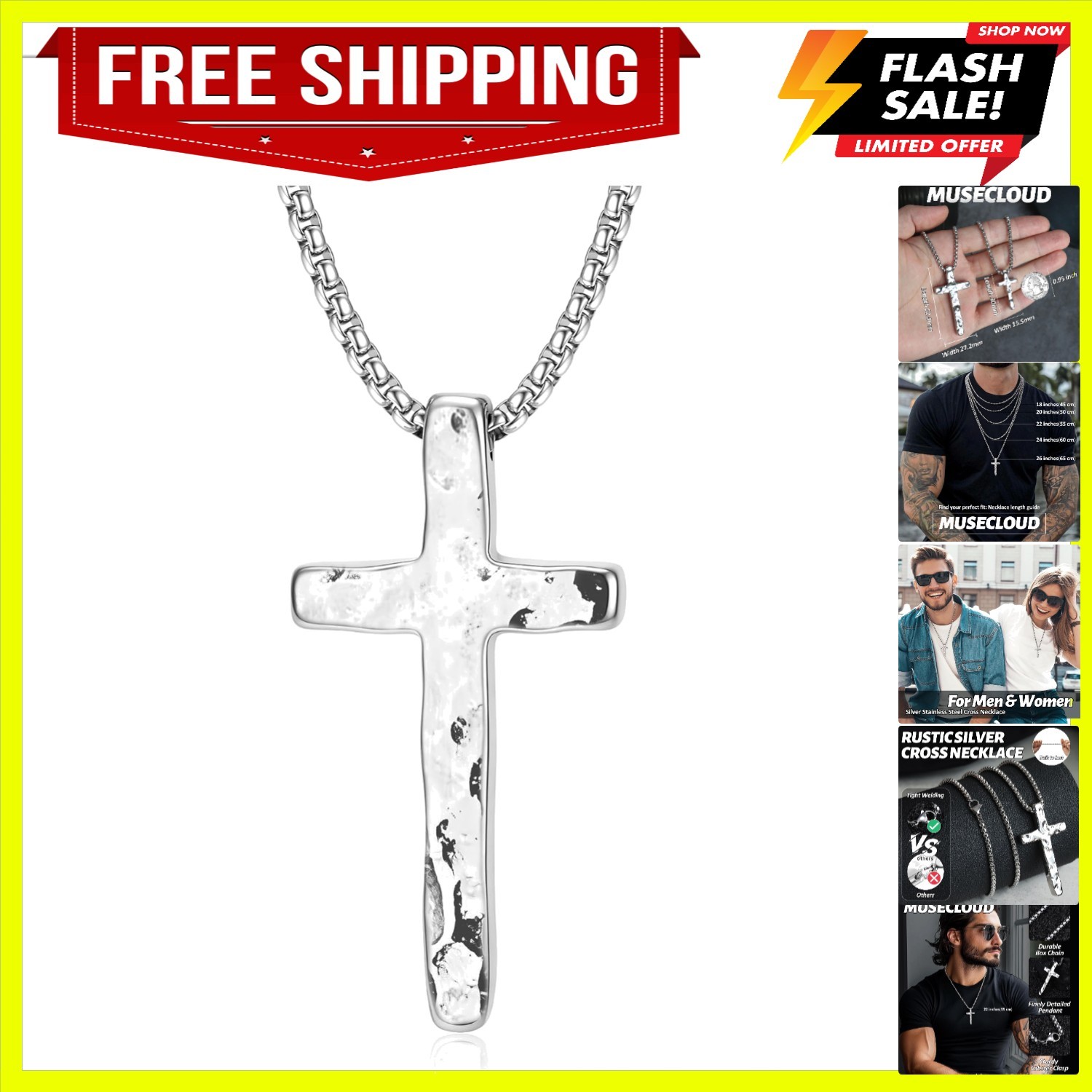 316L Stainless Steel Cross Necklace for Men, 18-26 Inch | Stainless Steel Cro…