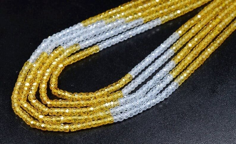 Beautiful Yellow Zircon Rondelle Faceted Beaded 5 Strands Necklace 22 to 18″