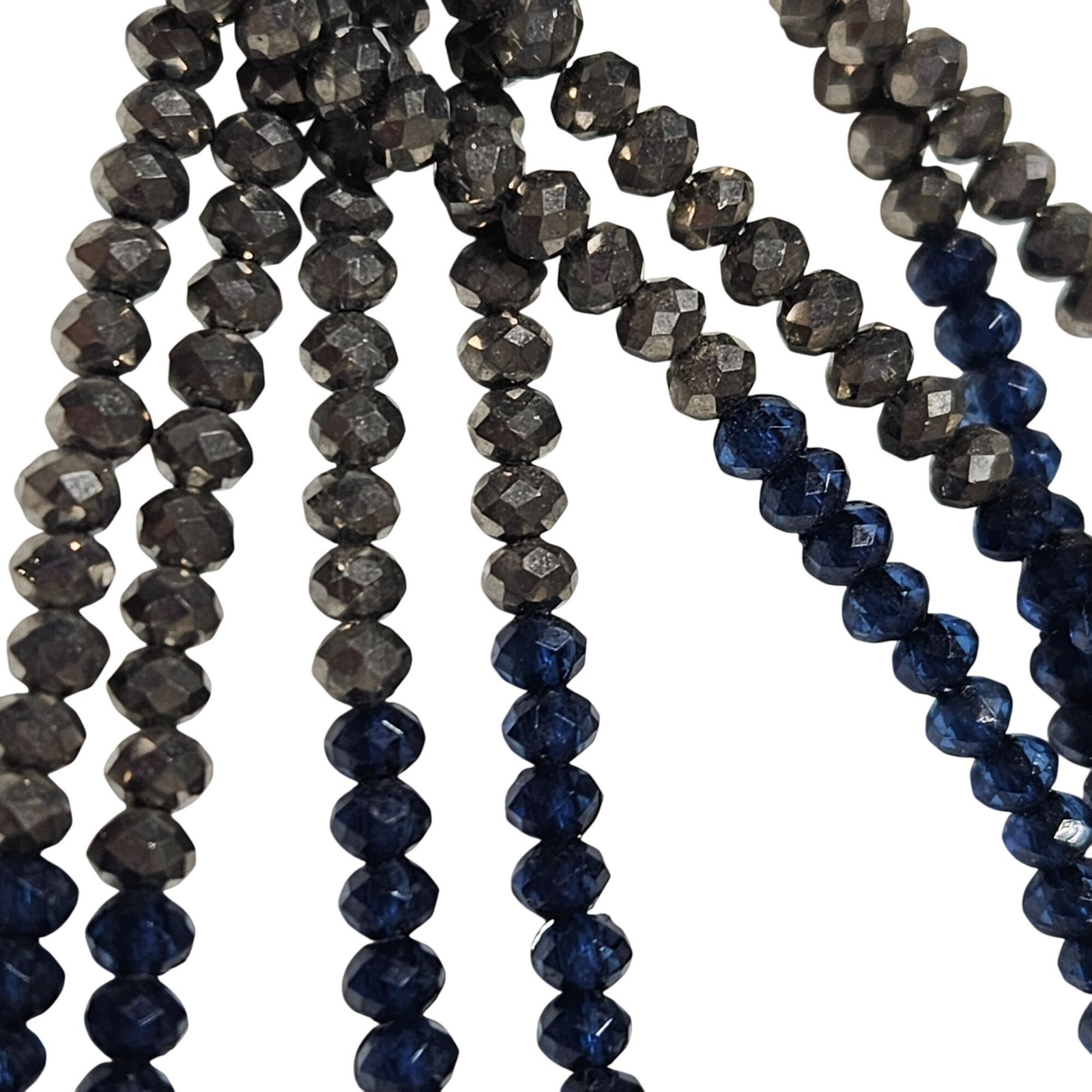 Vintage Beaded Necklace Multi Strand Layered Black Blue Faceted Beads Retro