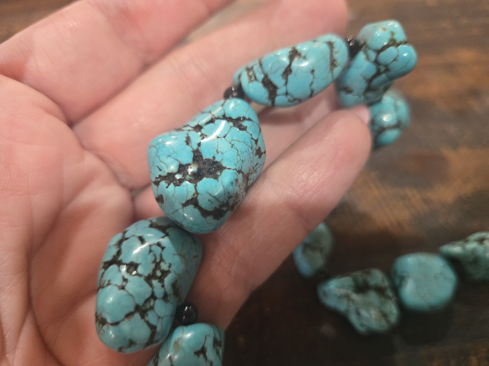 Heavy Turqoise Stone Necklace, Gorgeous, handmade Excellent Condition!