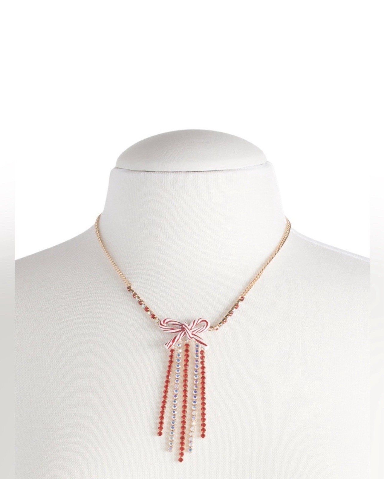 Betsey Johnson Candy Cane Bow Necklace – NWT