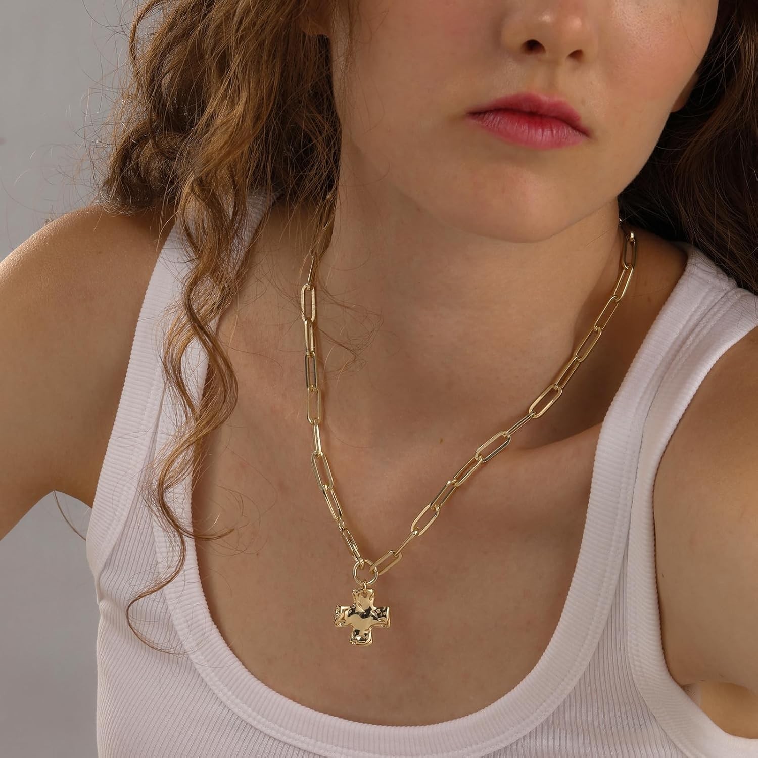 Chunky Cross Necklace for Women Trendy Gold Silver Layered Statement Cross Penda