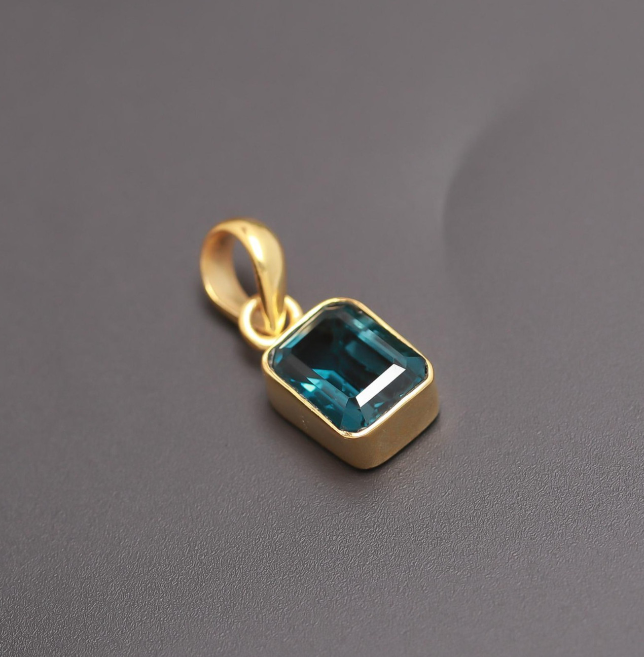 Natural London Blue Topaz Octagon Pendant Gold Fill 925 Sterling Silver Jewelry
