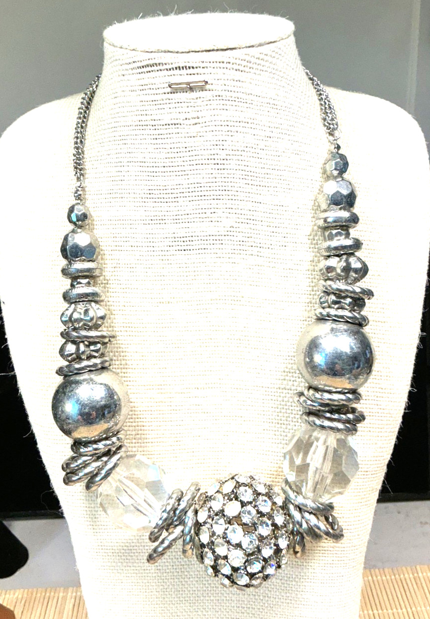 Fashion Necklace Silver Tone Clear Rhinestone Acrylic Chunky Choker Lot 101