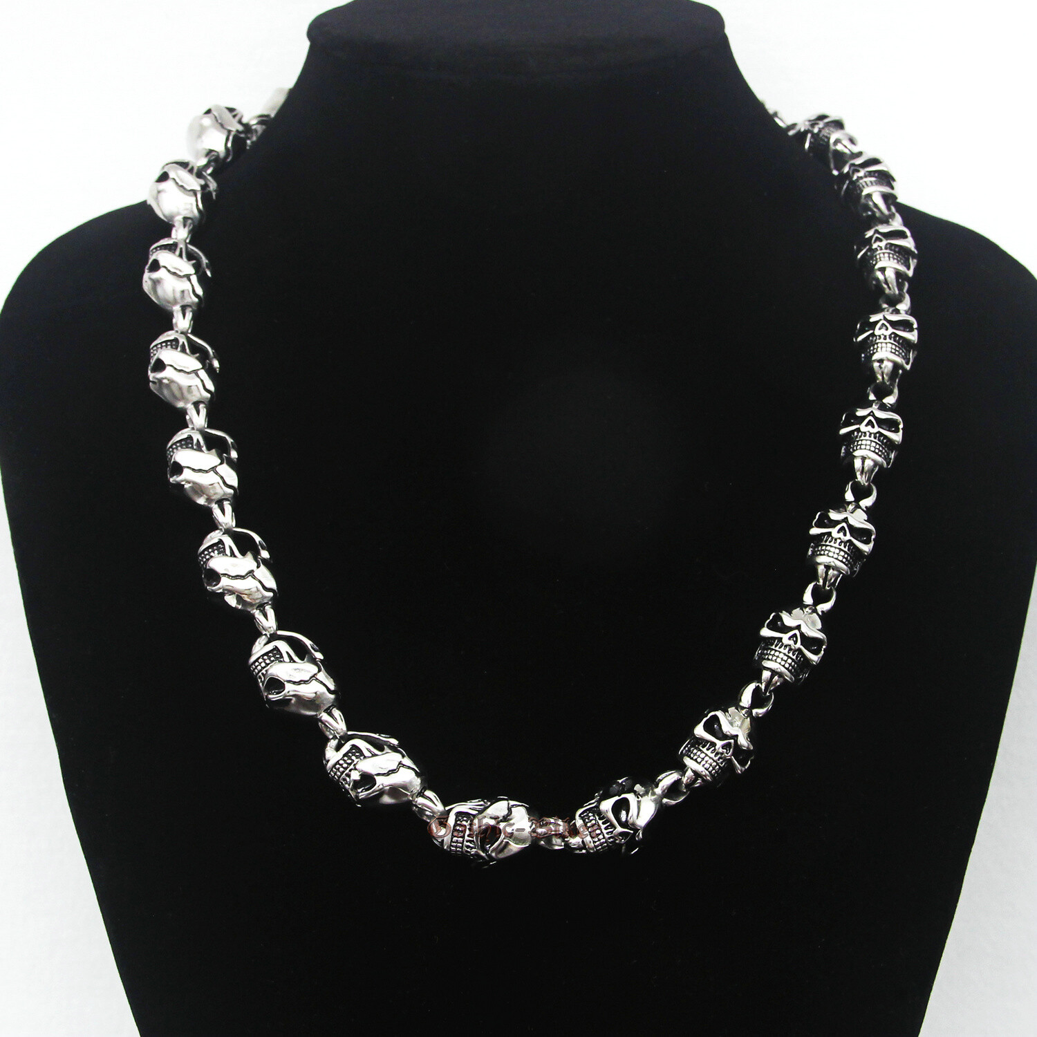 Heavy Mens Skull Bead Link Necklace Chain Biker Rocker Stainless Steel Jewelry