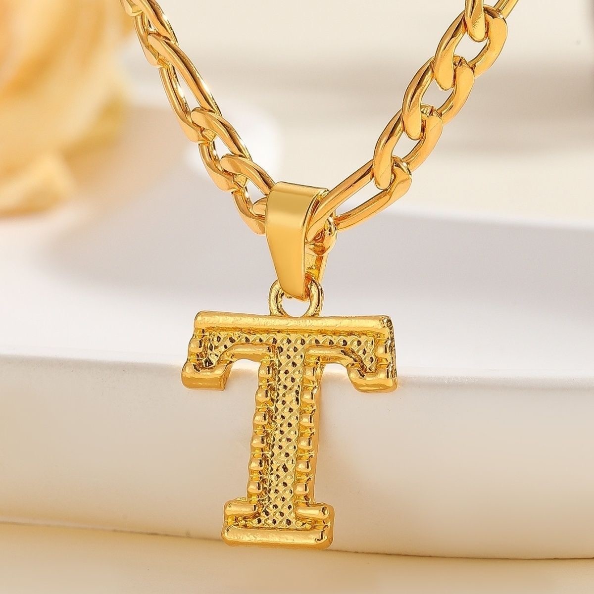 18K Gold Plated Chain Necklace Full Zirconia Alphabet Pendant Women Jewelry