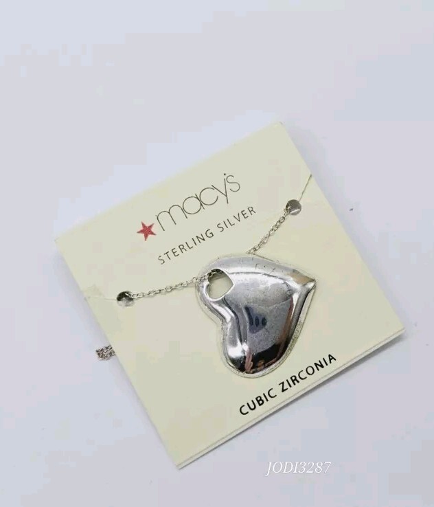 Macy’s Sterling Silver 925 Necklace Heart 3D New On Card $40