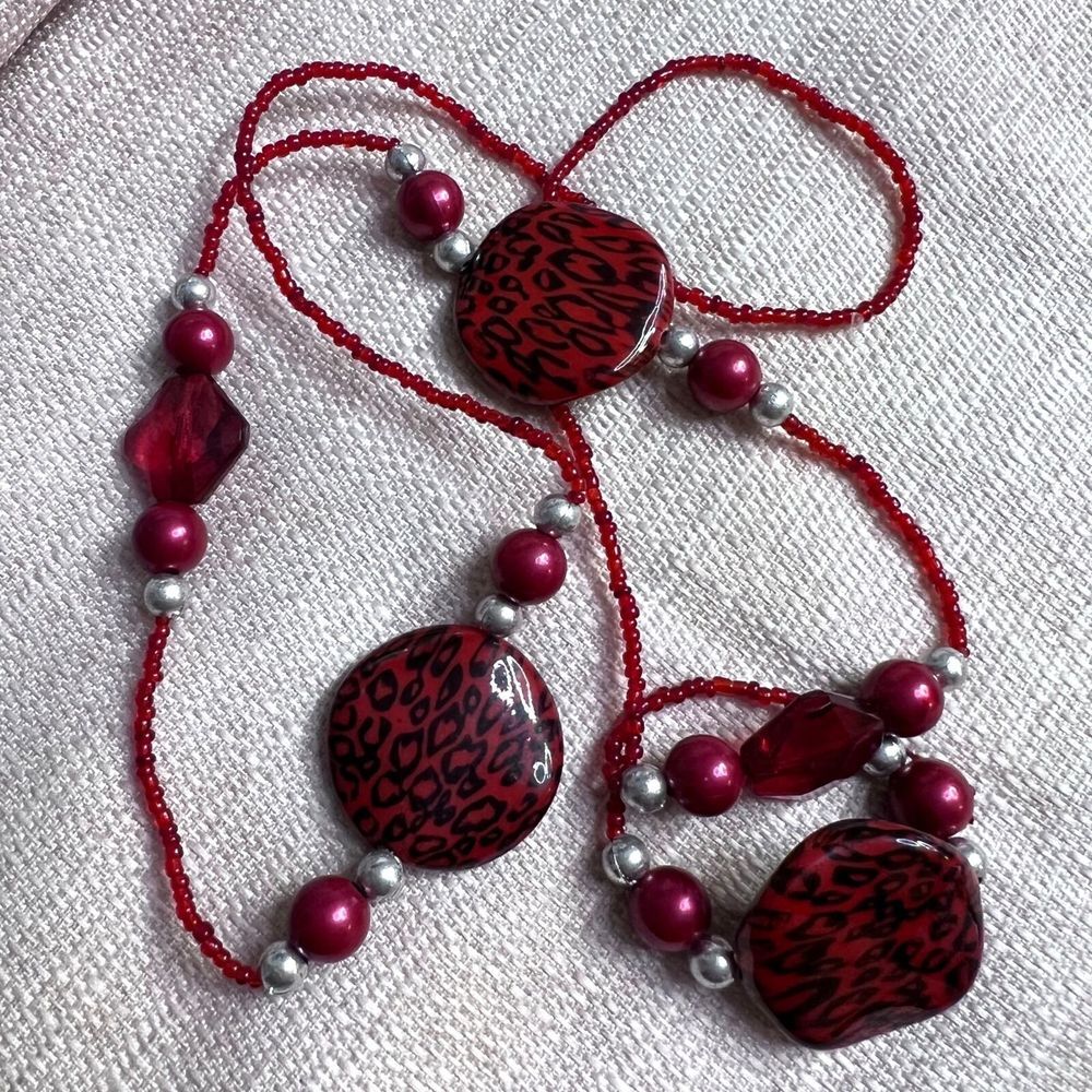 HANDMADE BURGUNDY OPERA NECKLACE 32 in