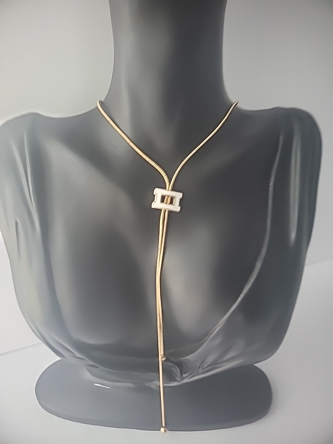 Vintage Versona Necklace Gold Tone Rope White Charm Bolo Jewelry Costume
