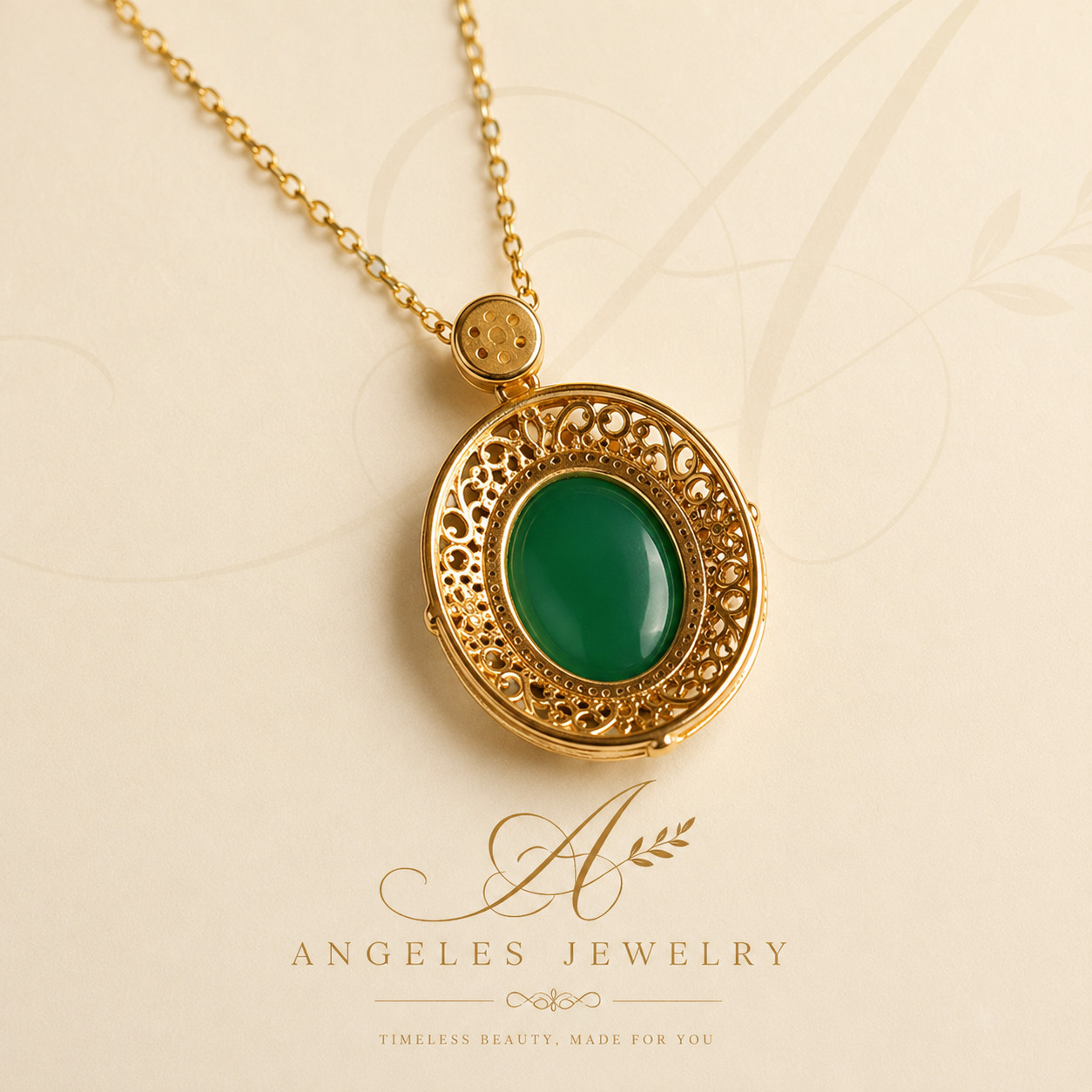 Green Jade Crystal Pendant Necklace Charm 18K Gold Plated Chain Dainty Gemstone