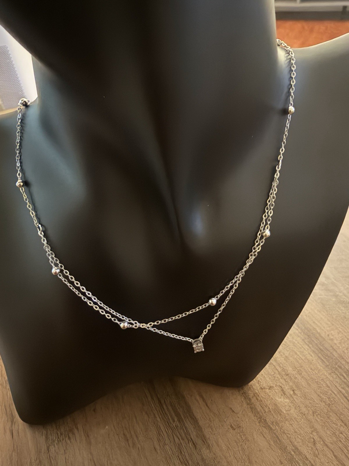 Silver Colored Layered Satellite Chain Featuring Small Beads And A Pendant