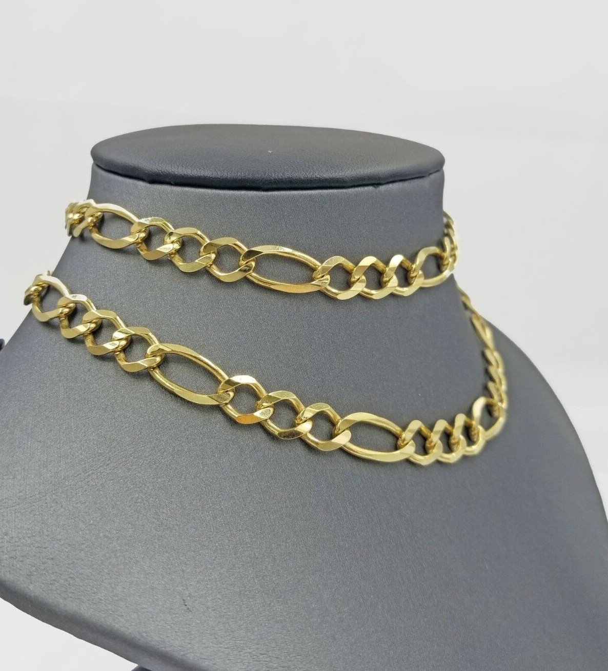 REAL 10k Gold SOLID Mens Necklace Figaro Link Chain 20″-30″ 10kt Yellow Gold 7mm