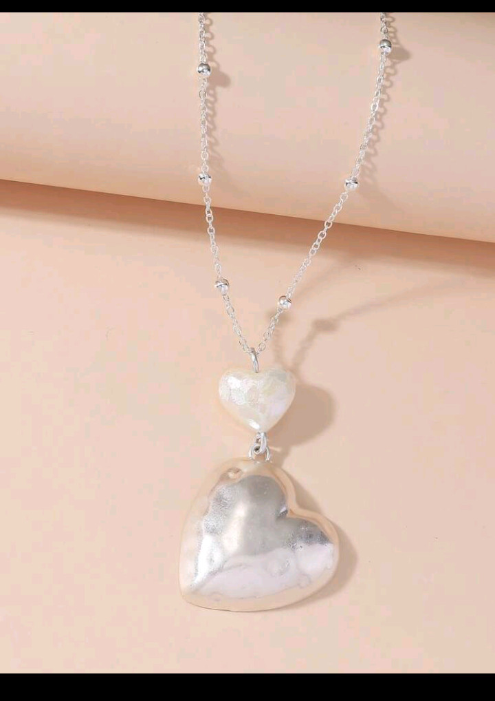 NECKLACE-HEART SHAPED PEARL DECOR ZINC ALLOY “NEXT DAY SHIPPING”
