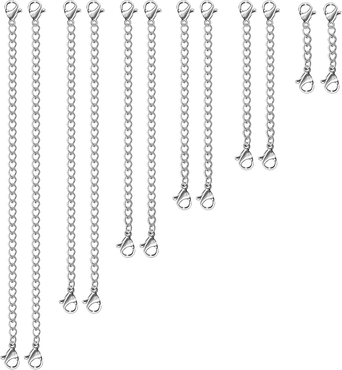 12 PCS Necklace Extenders – Stainless Steel Necklace Extension Chain for Jewelry