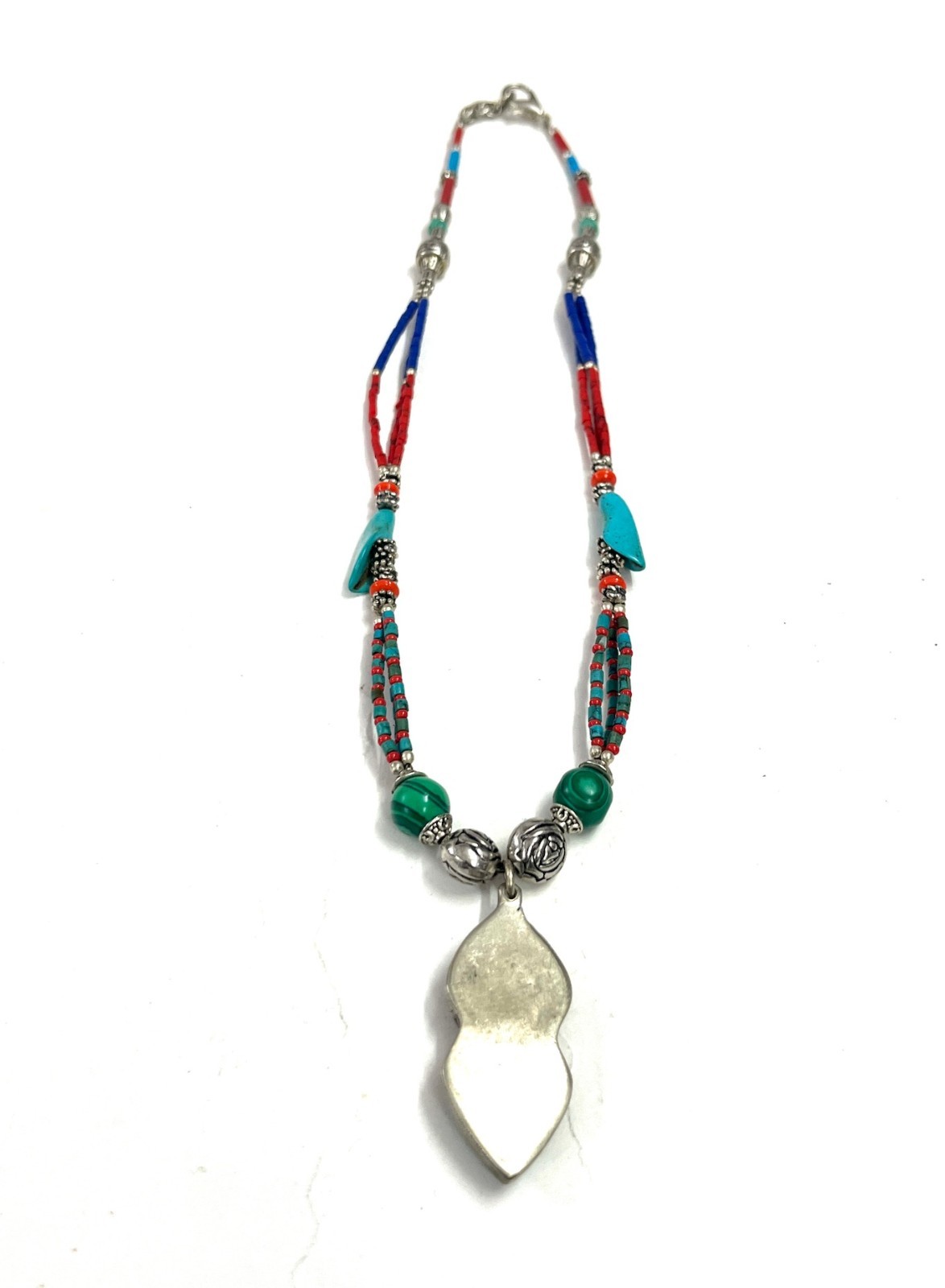 Vintage Coral Turquoise Gemstone Tibetan Style Necklace Jewelry, 17 Inch Adjs