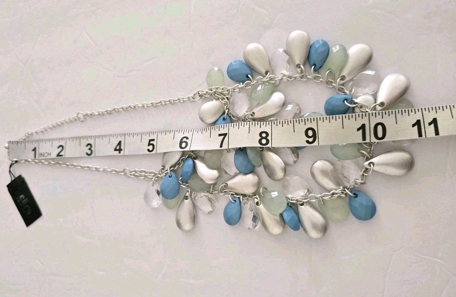 Cara New York Layered Teardrop Necklace Turquoise Seafoam Clear Silver-Tone
