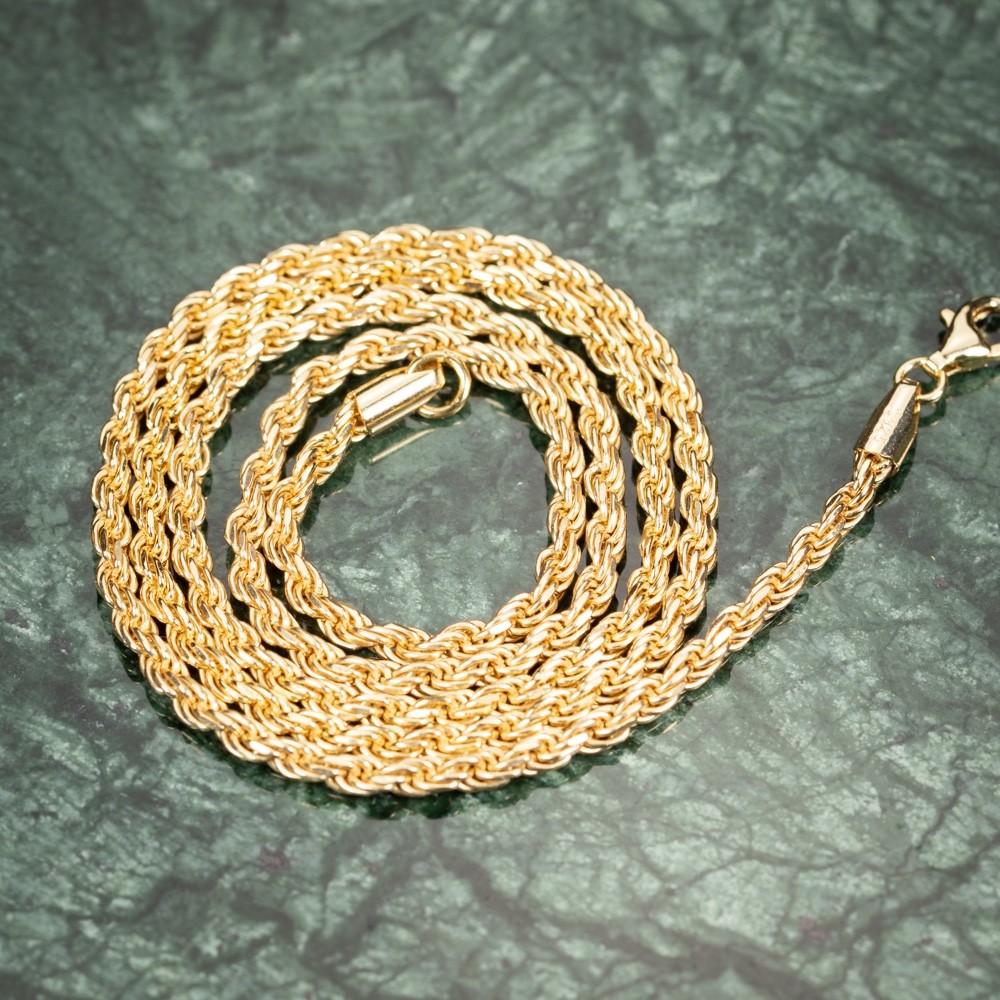 Solid Yellow Gold Plated Heavy 925 Sterling Silver 3MM Twist Rope Chain Necklace