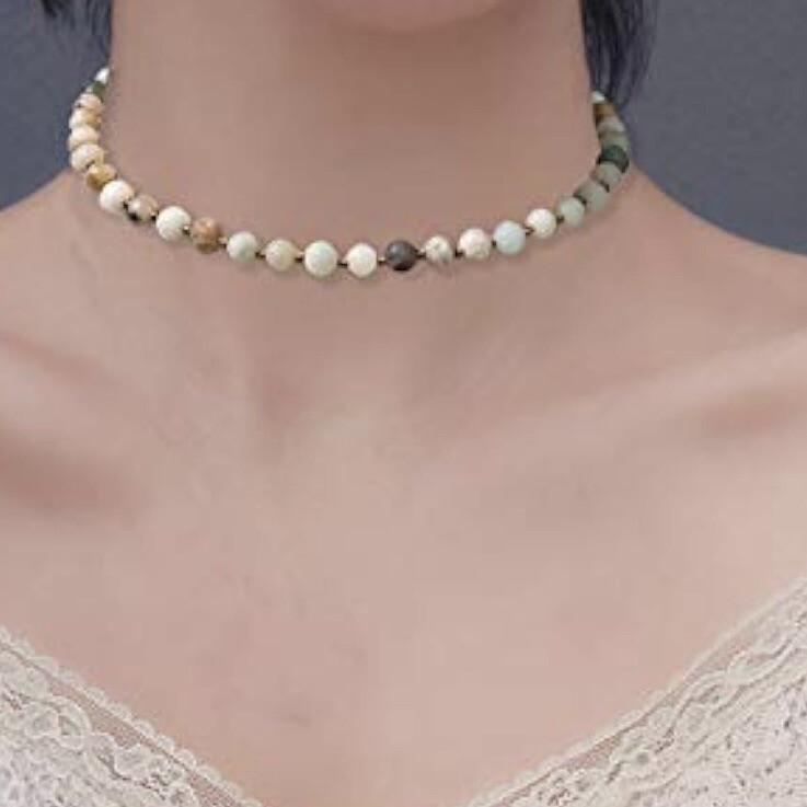 NEW Anthropologie Boho Green Stone Beaded Gold Plated Choker Necklace Jewelry