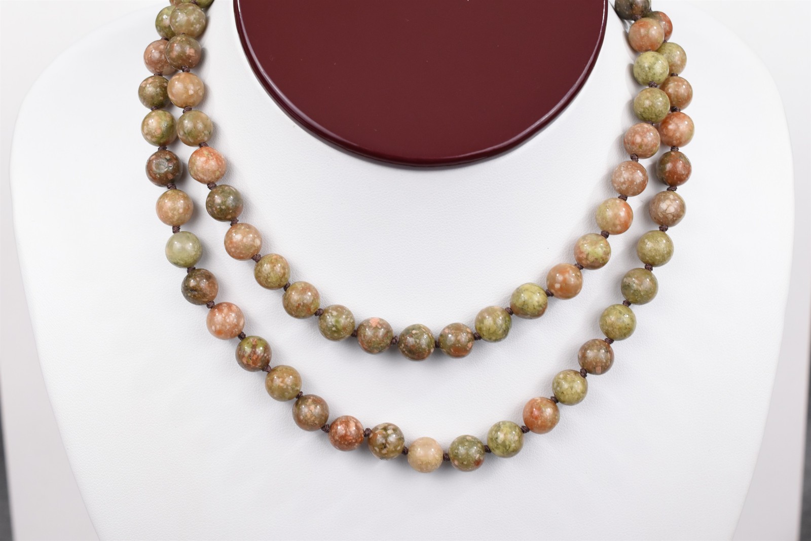 Endless Hand Knotted 8mm Autumn Jasper Bead Necklace 30 in