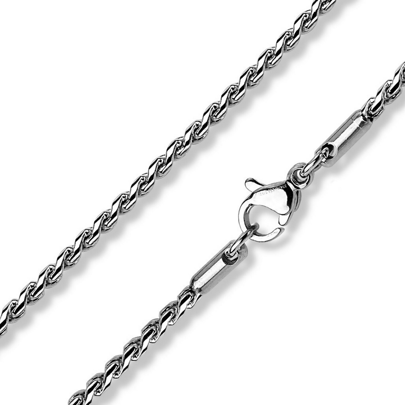 Twisted Round Link Serpentine Style Chain Necklace Stainless Steel 2.4mm 18 Inch