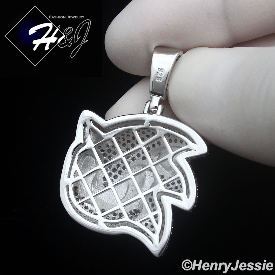 925 STERLING SILVER FULL ICY BLUE CZ HIPHOP 3D SONIC THE HEDGEHOG PENDANT*SBP489