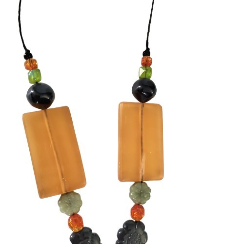 Teresa Goodall Necklace Flower Preserved Mixed Media Beads Artisan Handmade 20″