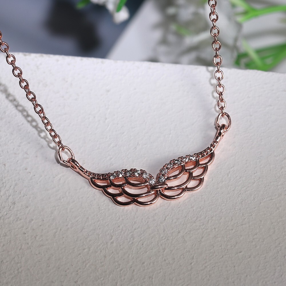 Angle Wing Shape Necklace 1.30Ct Round Simulated Diamond In 14K Rose Gold Plated