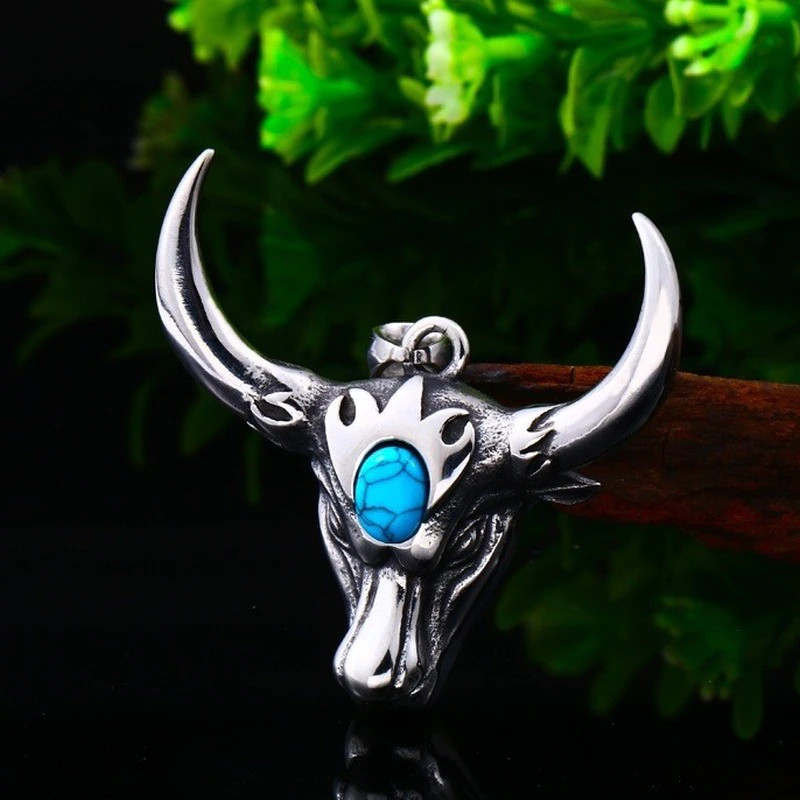 Men’s Fashion Jewelry Silver Bull Head Pendant Necklace 234