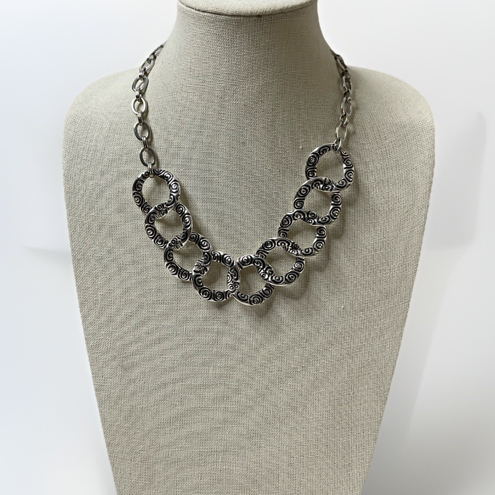 Scroll By Dillard’s Silver Tone Necklace Nickel Free Adjustable Statement Chunky