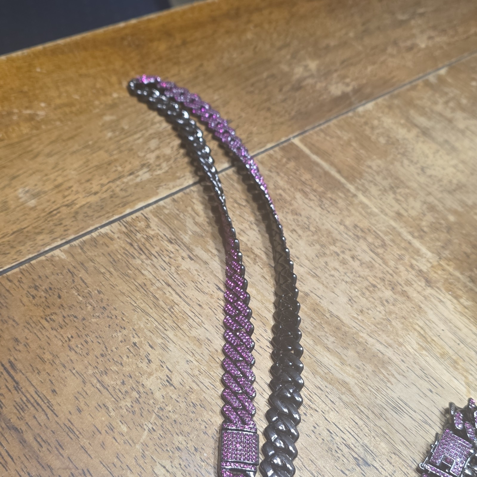 Black Purple Cuban Link Chain Necklace Metal Box Clasp Closure