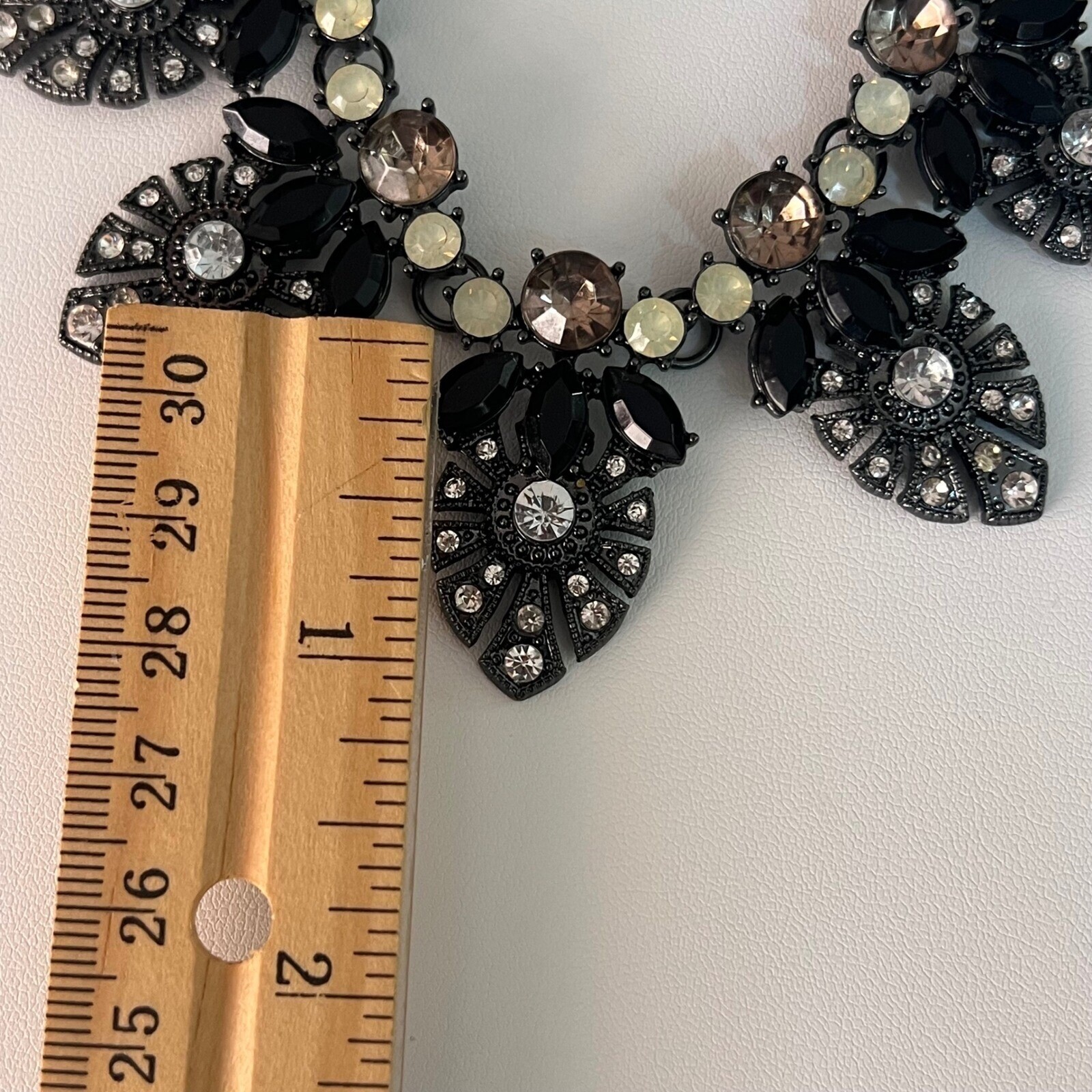 Statement Necklace Rhinestone Bib Necklace Party Jewelry 28 in Black