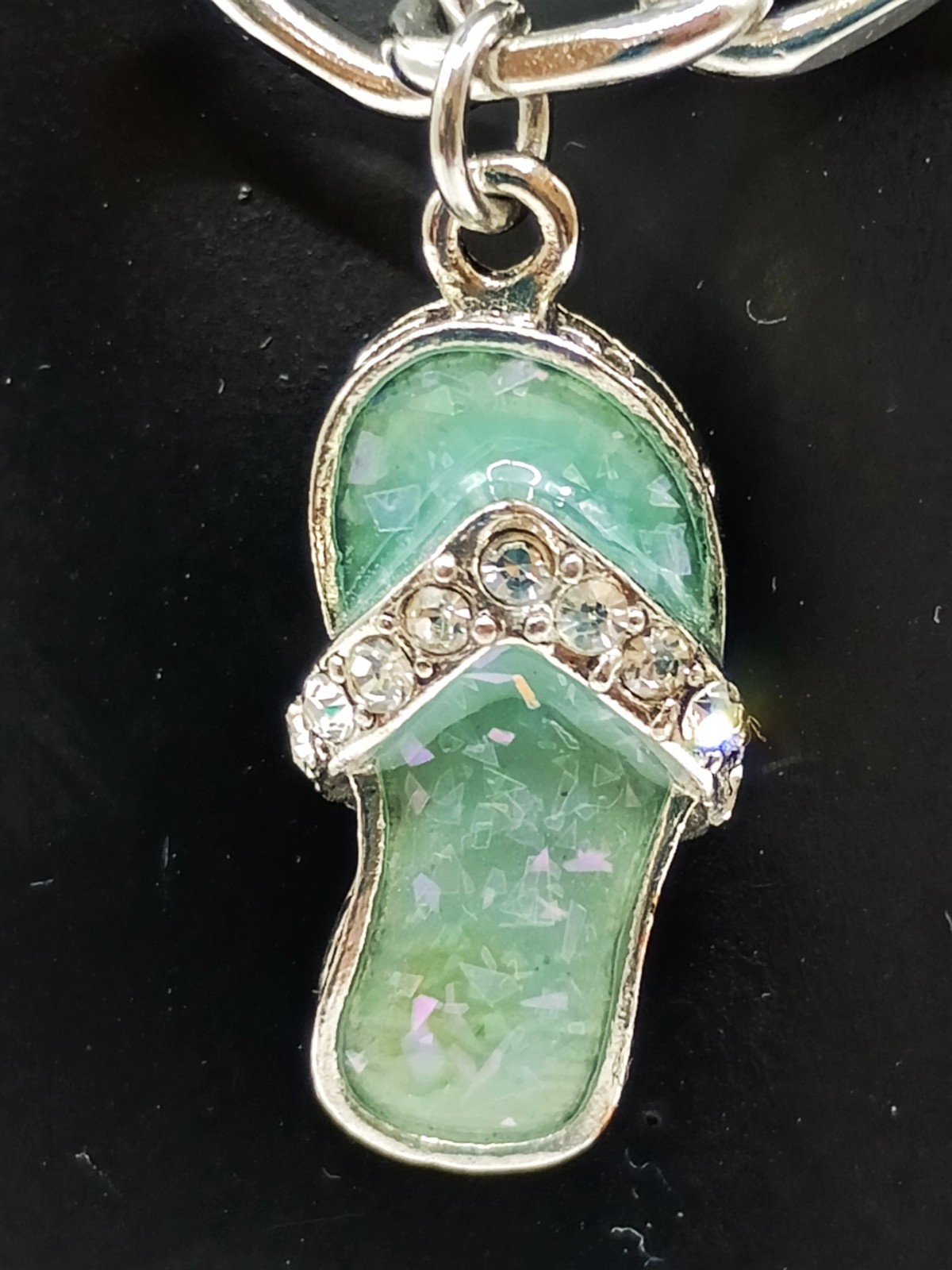 Flip Flop Necklace w/Rhinestone Strap | 316L Surgical Stainless Steel | Sea Blue