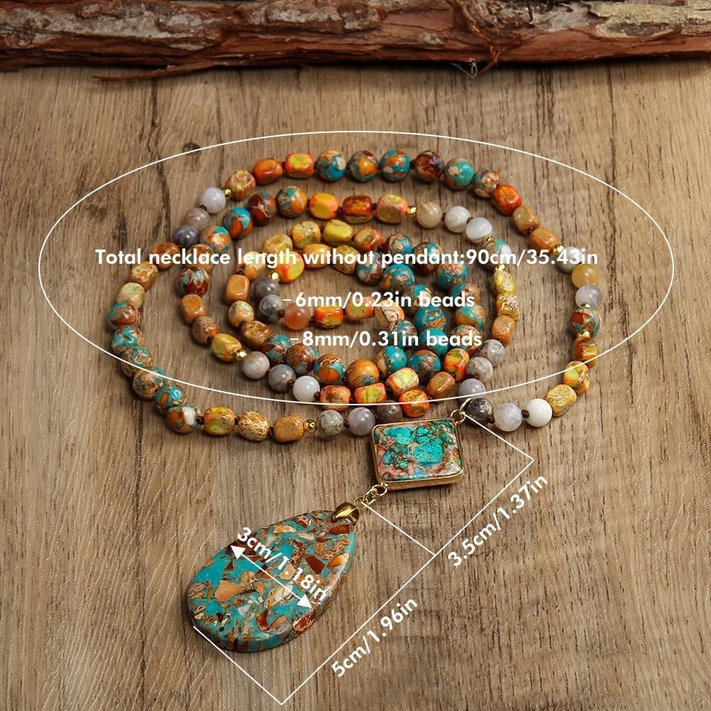 Versatile 35-Inch Bohemian Necklace with Natural Stone Pendant – Gift Ready