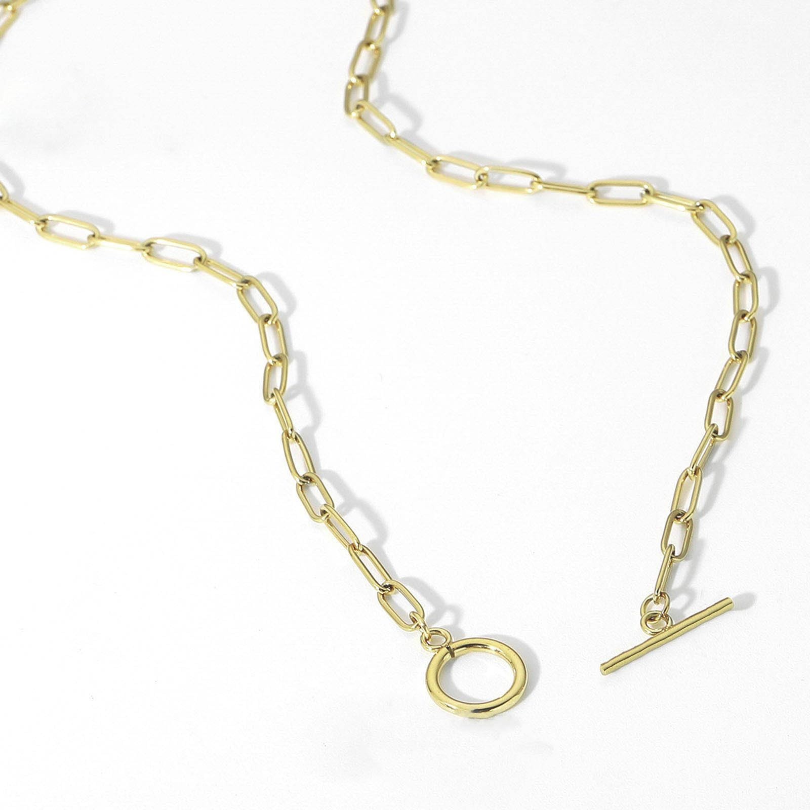 Toggle Necklace 14K Gold Plated Paperclip Chain Choker Stainless Steel Cable Nec