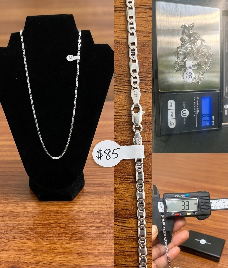 925 Italian Sterling Silver Mariner/Gucci Link Chain 22″ 3.3mm 8.1g