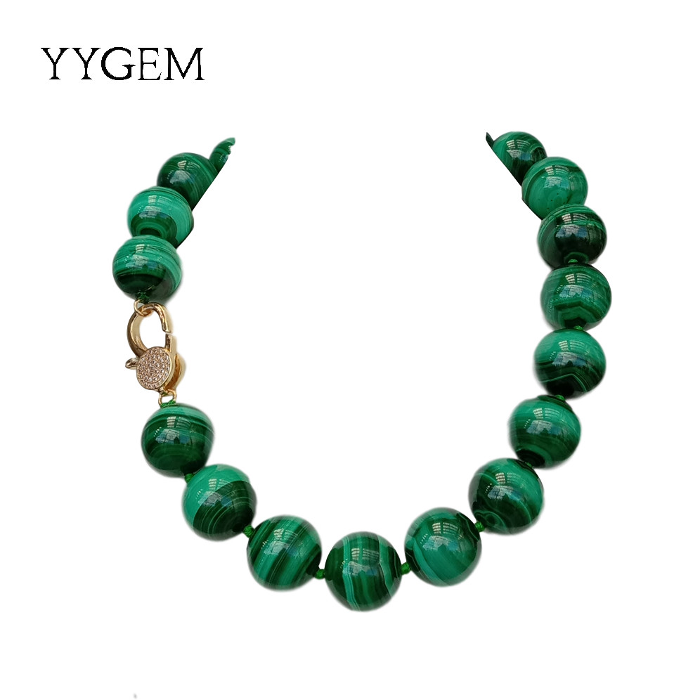 Natural AAA Grade 20mm Green Malachite Round Smooth Gemstone Necklace 46Cm