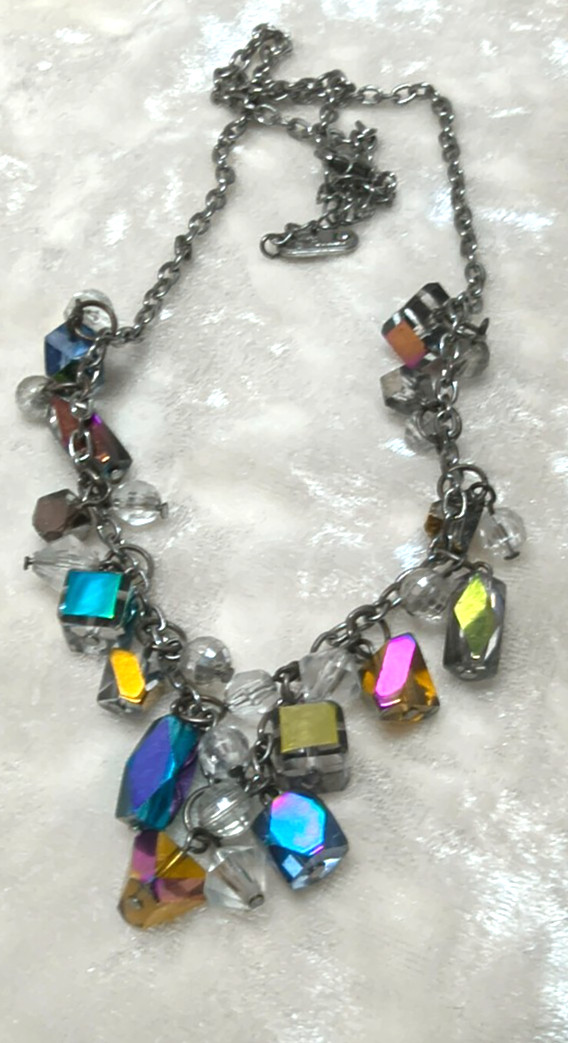 Miss Madame AB Crystal Glass Charm Necklace Silver Tone Multicolour 48cm