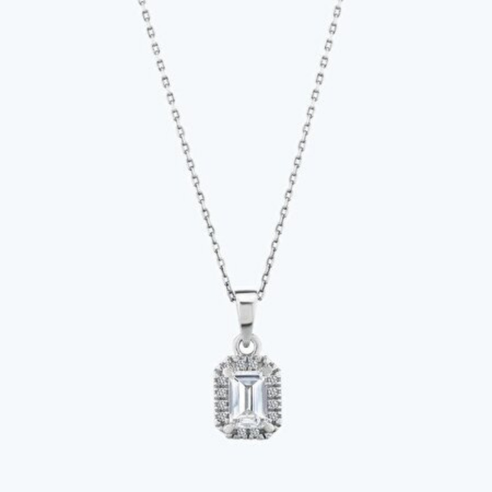 Minimalist 8K White Gold Baguette Pendant, Luxury Geometric Choker Necklace Gift