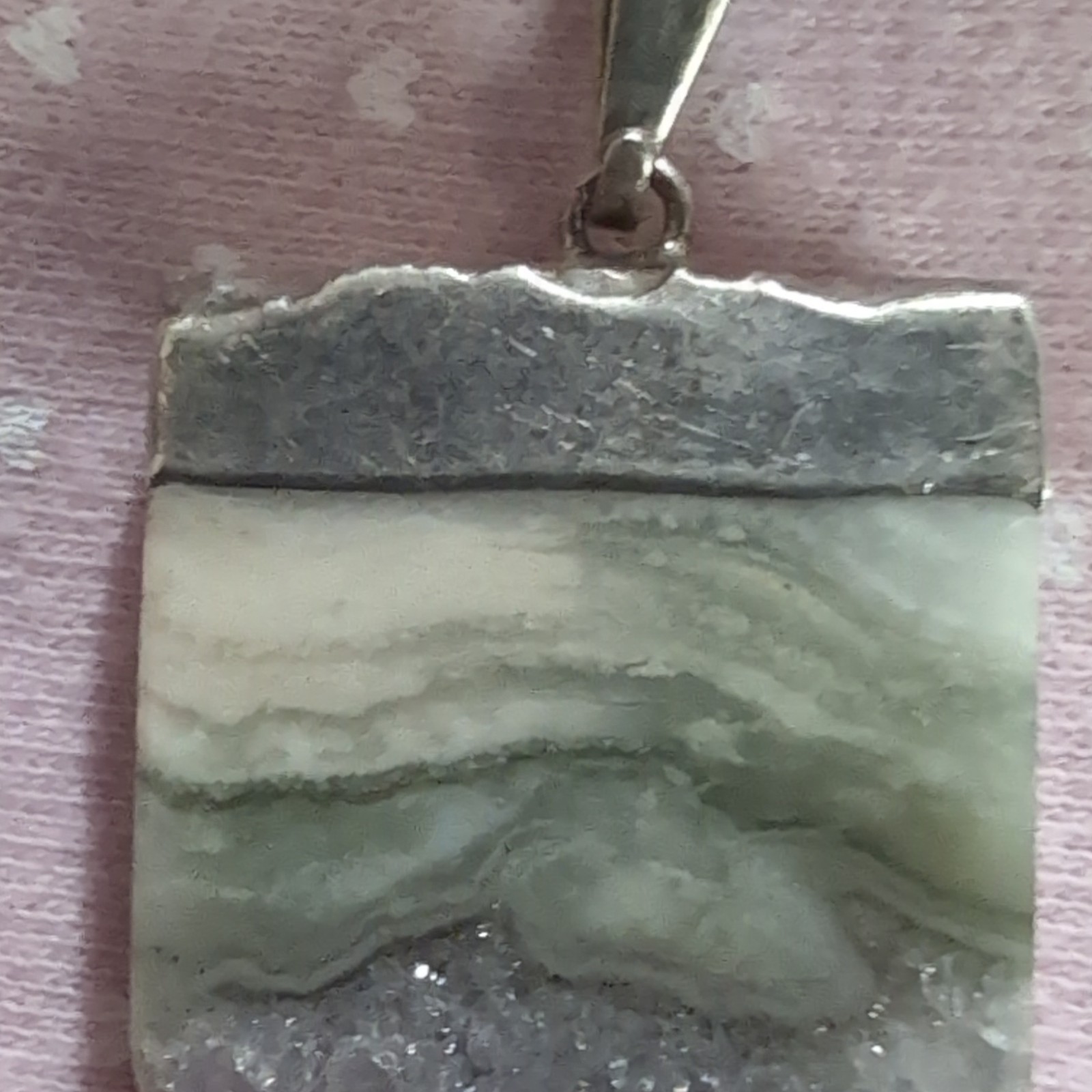 Silver Tone Quartz Druzy Pendant Green White Purple