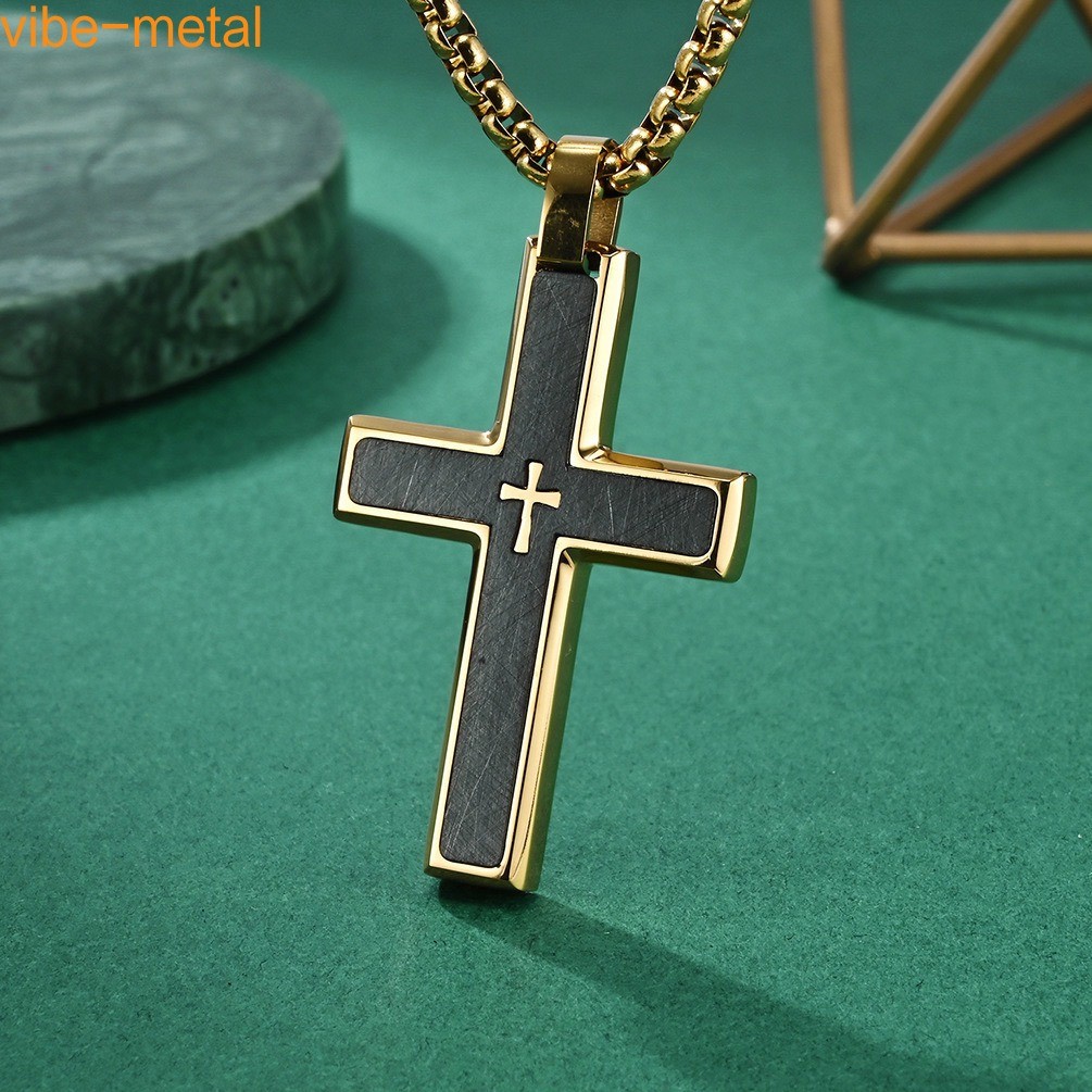 Stainless Steel Double Layer Cross Pendant Necklace for Men Boy Stylish Gifts
