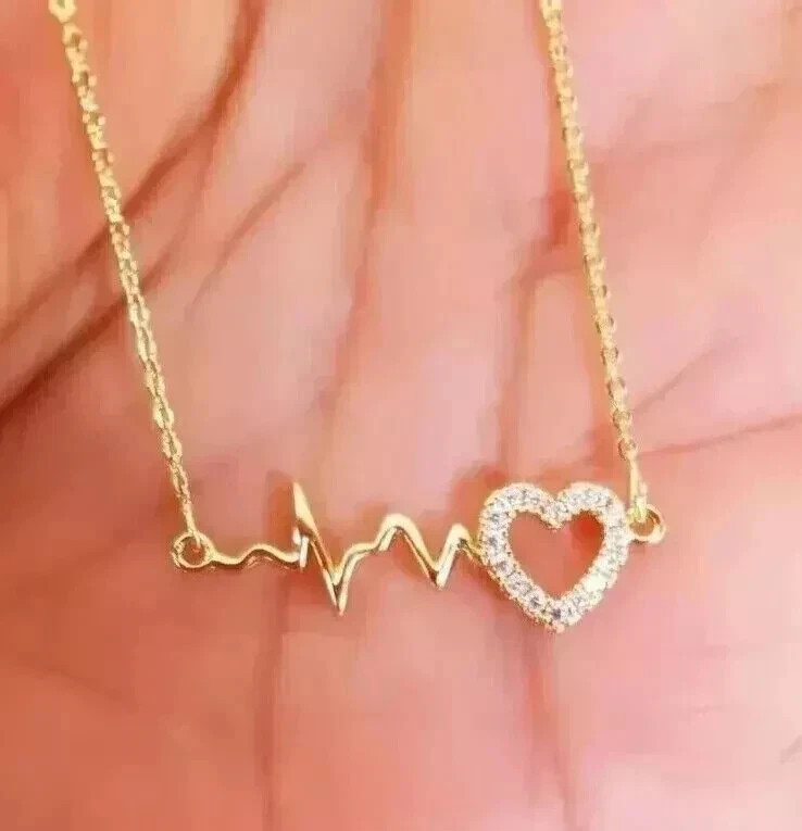 0.25Ct Round Simulated Diamond Heart Beat Pendant 18″ Necklace 14K Gold Plated
