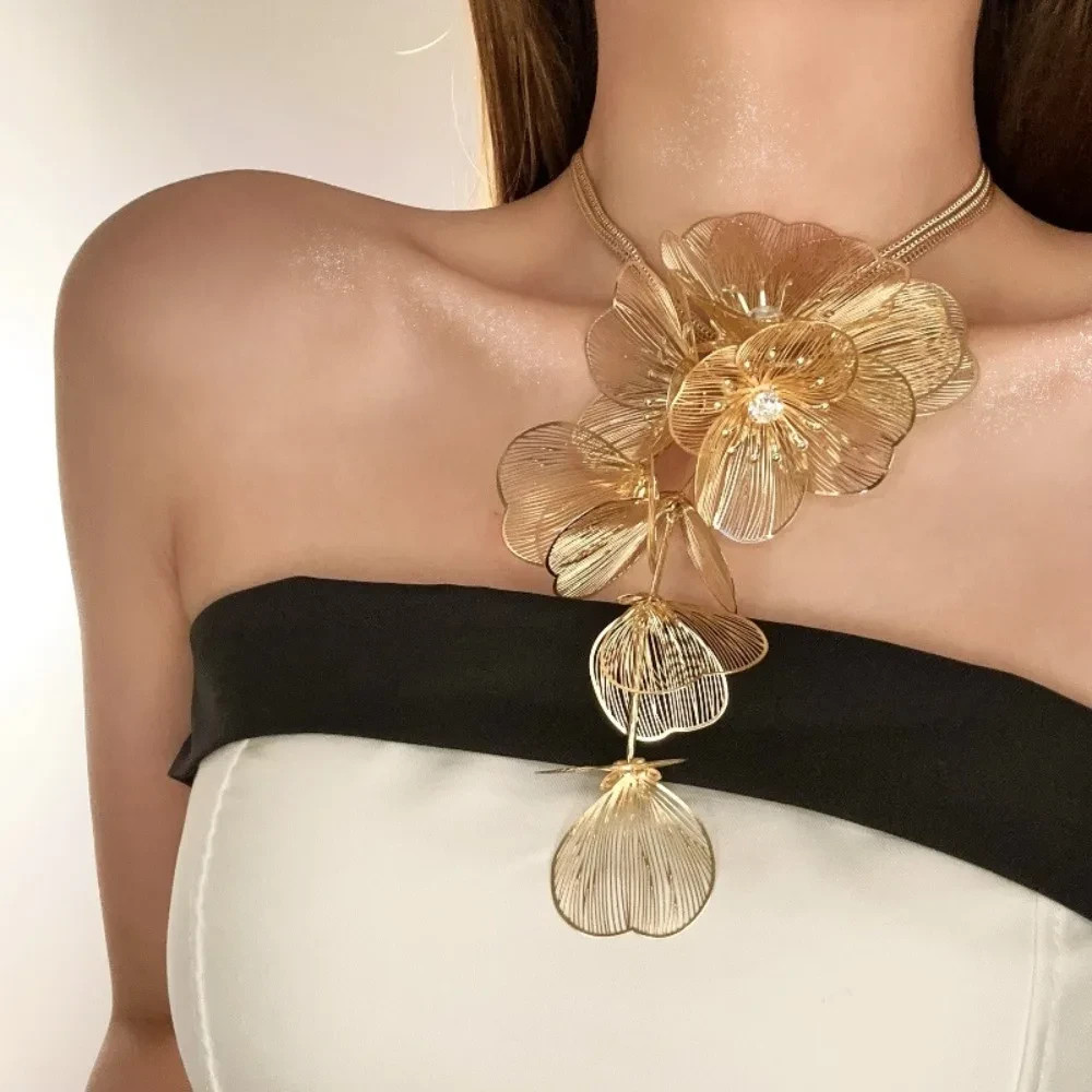 Luxury Flower Fringe Choker Necklace for Women – Alloy Long Tassel Collarbone Ch