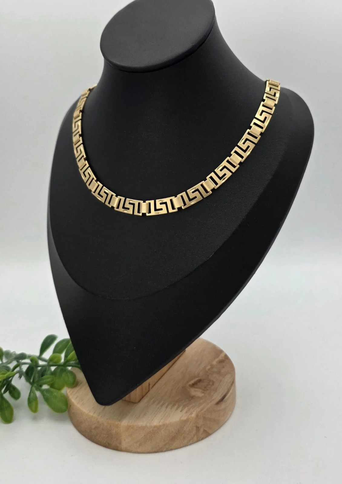 14k Gold Plated Greek Key Necklace, Diamond Cut Satin Finish Choker Unisex