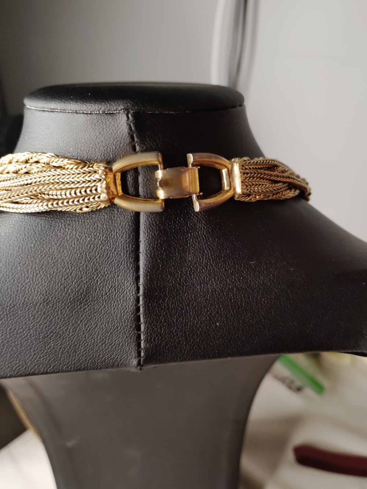 Gold Tone Layered Braided Multi-Strand Chain Necklace Box Clasp 28″