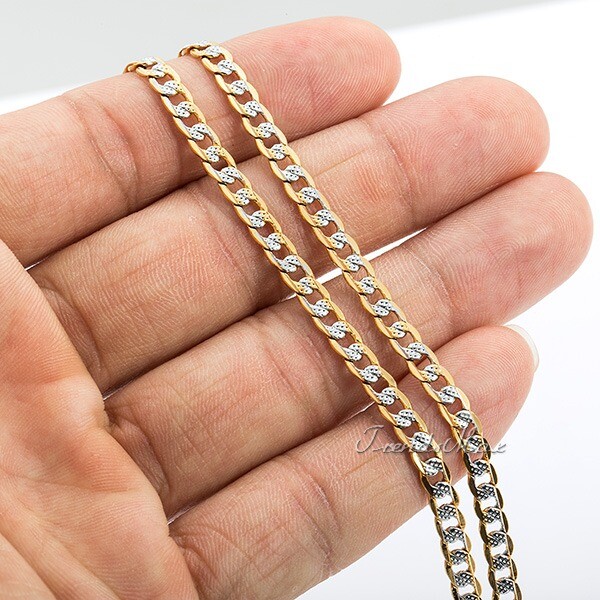 4mm 18-30″ Diamond-Cut Curb Cuban Link Gold Plated Chain Necklace Men Women Gift