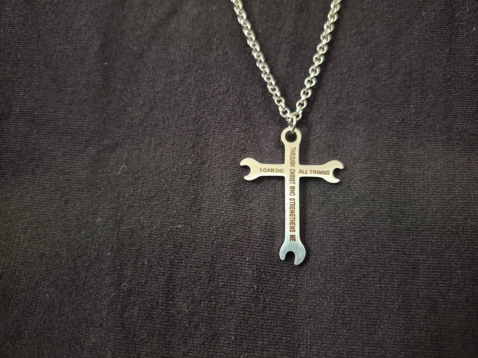 I CAN DO ALL THINGS Faith Wrench Cross Stainless Steel Pendant Necklace 22″gift