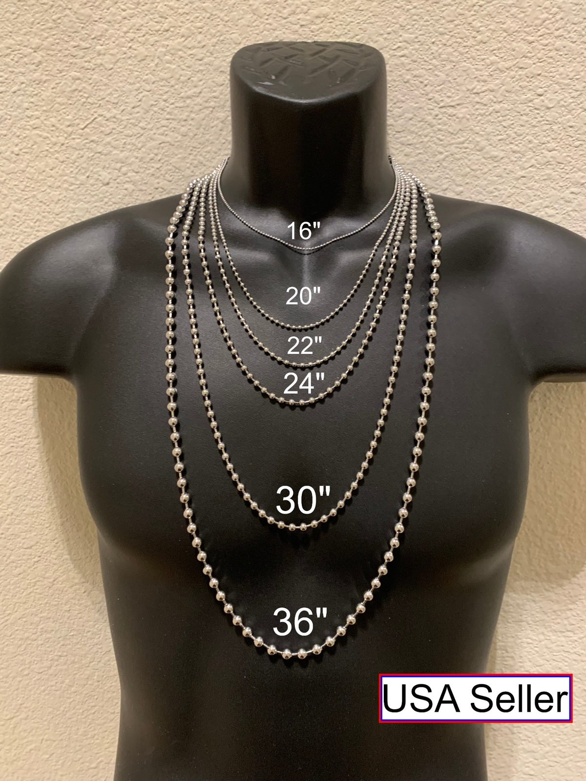 1.5,2.4,3.2,4.0,4.5-6 mm 7″-42″ WOMEN MEN SILVER STAINLESS STEEL BALL CHAIN